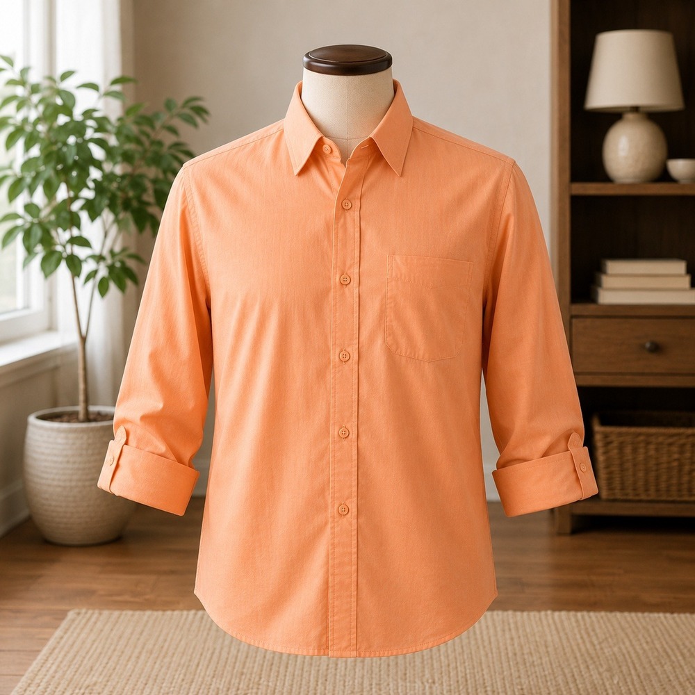Diamante Button Down Dress Shirt  L 16 32/33 Orange Hidden Placket Long Sleeve